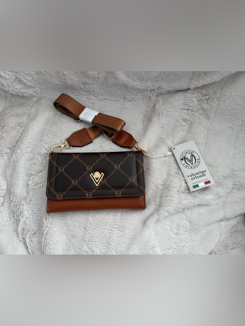 Valentino Orlandi Brown & Tan Logo Crossbody Card Holder
